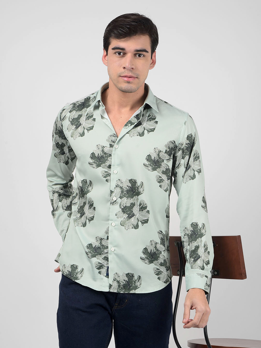 Numero Uno Men Floral Print Green Shirt